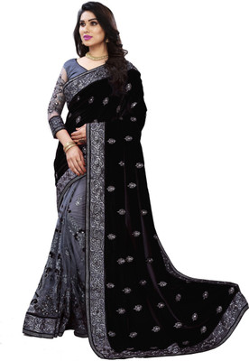 DEVFASHIONES Embroidered Daily Wear Net Saree(Black)