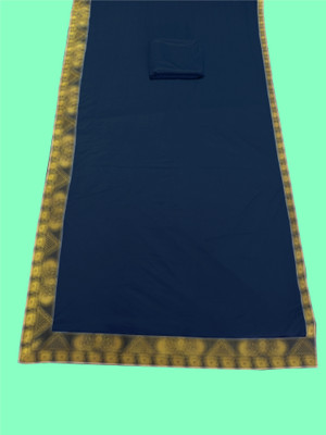 Chhavi Fashion Solid/Plain Banarasi Lycra Blend, Chiffon Saree(Dark Blue)