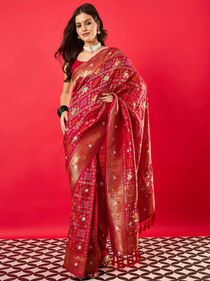 ANOUK Woven Bandhani Silk Blend Saree(Red)