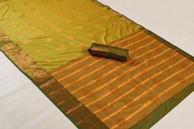 rangbhakti Paisley, Woven Banarasi Cotton Blend, Cotton Silk Saree(Mustard)
