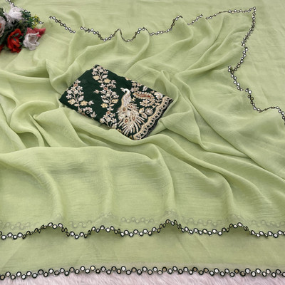 K 5 FASHION Embroidered, Self Design Bollywood Tissue Saree(Green)