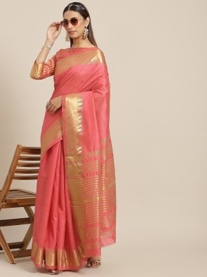 Divastri Printed Assam Silk Silk Blend Saree(Pink)