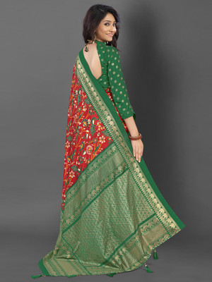 Divastri Printed Pochampally Cotton Blend Saree(Red)