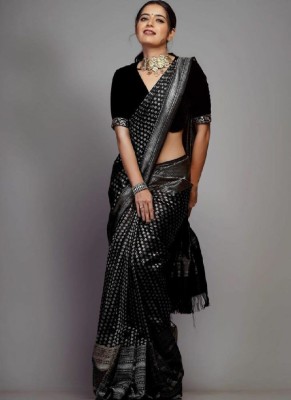 Queen's Boutique Woven Banarasi Jacquard Saree(Black)