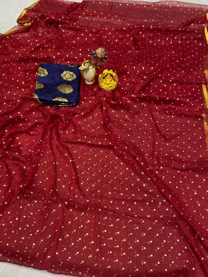 HouseOfCommon Embellished Bollywood Polyester Saree(Maroon)