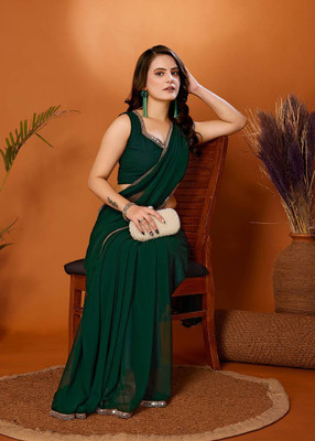 Bhavnfashion Solid/Plain Bollywood Georgette Saree(Green)