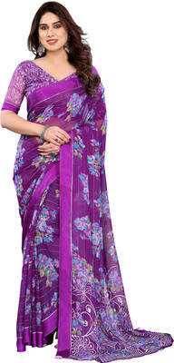 Moda Rapido Embellished, Floral Print Bollywood Georgette, Satin Saree(Purple)