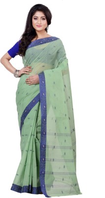 DipDiya Woven Tant Pure Cotton Saree(Blue, Light Green)