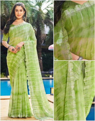 Samah Woven, Embellished, Printed Bollywood Chiffon Saree(Light Green)