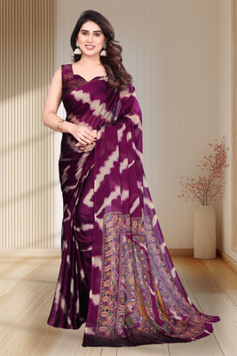 Magneitta Striped Bollywood Chiffon Saree(Purple)