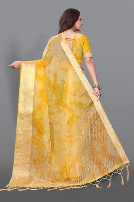 Aarunika AF Printed Bollywood Organza Saree(Yellow)