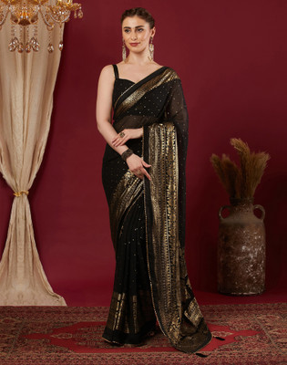 Samah Printed, Embellished Bollywood Georgette Saree(Black)