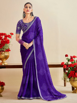 ANOUK Embroidered Bandhani Georgette Saree(Purple)