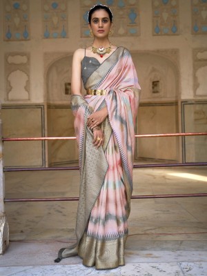 Sareemall Woven Bollywood Silk Blend Saree(Pink)