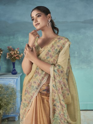 Tasrika Embellished Bollywood Tissue Saree(Beige)