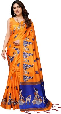 Priyashi Printed Mysore Art Silk Saree(Orange)