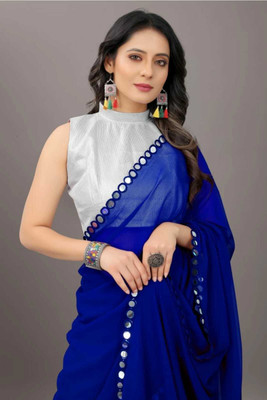 sareya veela Embellished Bollywood Georgette Saree(Blue)