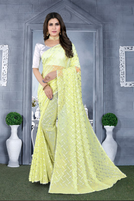 REDFISH Embellished Bollywood Georgette Saree(Yellow)