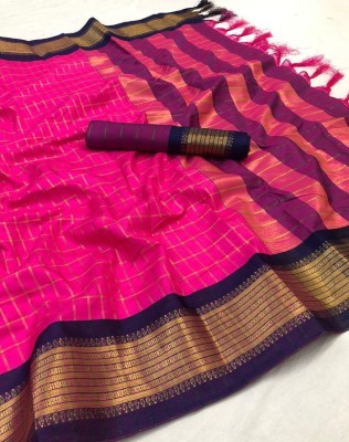 Quexle Checkered Bollywood Cotton Silk Saree(Pink)