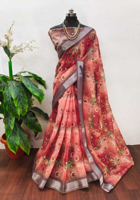 AARADHYA Printed Bollywood Cotton Linen Saree(Red)