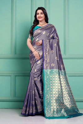 DDRS Fashion Woven Bollywood Jacquard Saree(Blue)