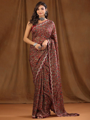 Sangria Printed Daily Wear Silk Blend Saree(Maroon)