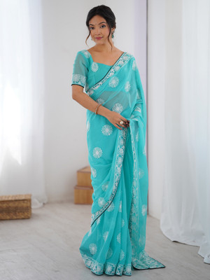 Sareemall Embellished Bollywood Georgette Saree(Blue)