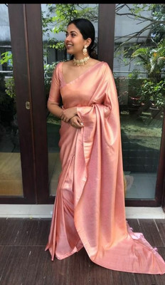 HR creation Solid/Plain Banarasi Art Silk Saree(Pink)