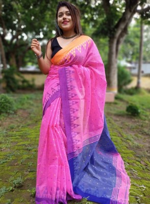 Radha Krishna Saree Woven Handloom Cotton Silk Saree(Pink)