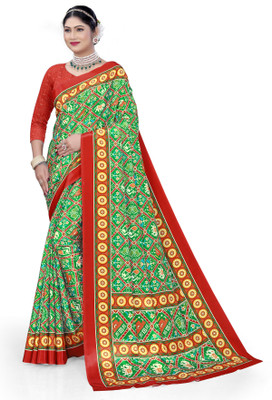 Pemal Designer Digital Print Bollywood Crepe Saree(Green)