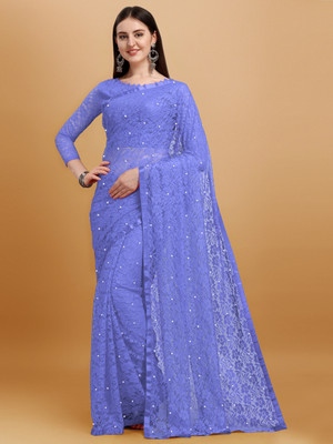 LOROFY Embellished Bollywood Net Saree(Purple)