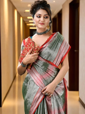 Desh Bidesh Self Design, Woven Bollywood Chiffon, Georgette Saree(Green)