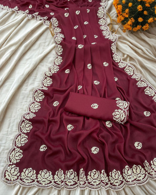 Elder Embellished, Embroidered Bollywood Georgette Saree(Maroon)