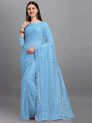 LOROFY Self Design Bollywood Net Saree(Silver)