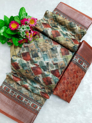PRTRENDZ Printed Bollywood Pure Cotton, Cotton Linen Saree(Multicolor)