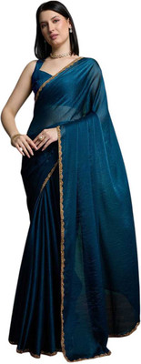 Dhimahi Solid/Plain Bollywood Chiffon Saree(Blue)