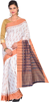 handloom paridhaan Self Design Handloom Pure Cotton Saree(White, Brown)