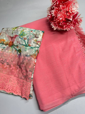SHIVGANN Floral Print Daily Wear Georgette Saree(Pack of 2, Pink)