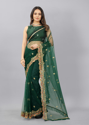 Yashvi Designer Embroidered Bollywood Net Saree(Green)