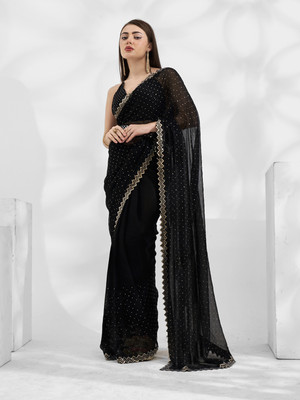 Kalista Embellished Bollywood Chiffon Saree(Black)