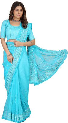 NANDKASHI Embroidered Bollywood Georgette Saree(Blue)