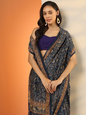 LIBAS Printed Daily Wear Silk Blend Saree(Multicolor)