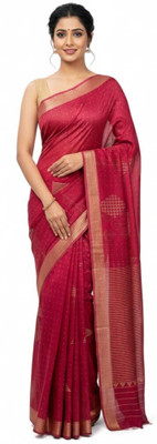 AJMERA Woven, Geometric Print, Floral Print, Self Design Bollywood Chiffon Saree(Red)