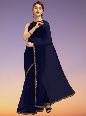 RE Renny Enterprise Self Design Bollywood Net Saree(Dark Blue)