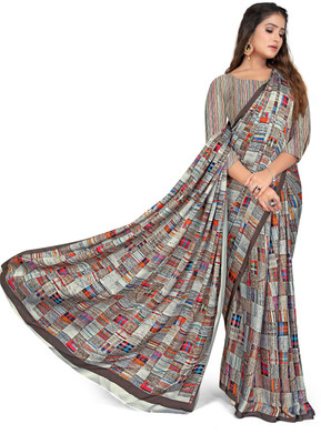 Pemal Designer Digital Print Bollywood Crepe Saree(Multicolor)