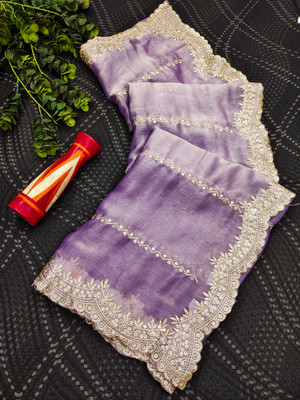 AMBUJAINTERNATIONAL Embroidered Bollywood Jimmy choo Saree(Purple)