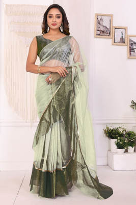 ZARUKHA Solid/Plain Pre Draped Saree Net Saree(Light Green)