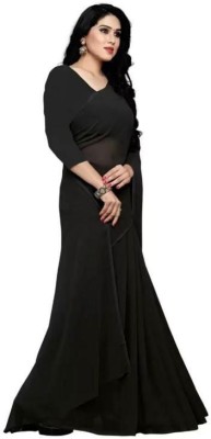 Charmi Fashion Solid/Plain Daily Wear Chiffon Saree(Black)