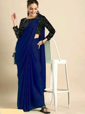 FLORINEST FASHION Striped Bollywood Georgette Saree(Dark Blue)