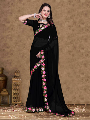 Divastri Embroidered Baluchari Georgette Saree(Black)